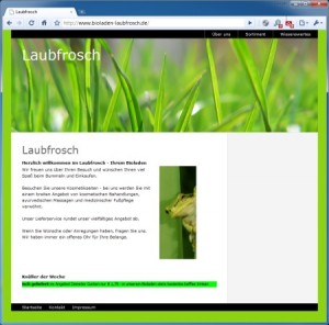 Bildschirmfoto der Website www.bioladen-laubfrosch.de in GÃ¶ppingen