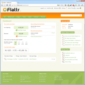 Bildschirmfoto des Flattr-Dashboards von Uwe Keim